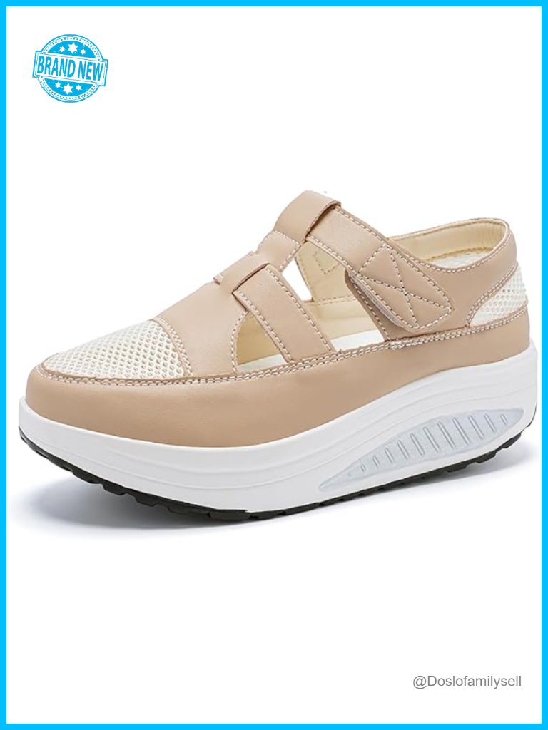 Mesh Hollow Out Wedge Loafers With Adjustable Hook Loop Arch Support Round Toe